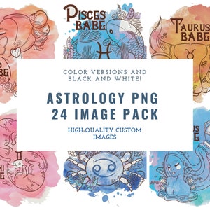 Zodiac Clip Art PNG Astrology Horoscope Clipart 24 Pack