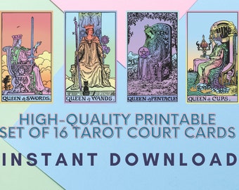 PNG Tarot Digital Printable Court Cards 16 Pack