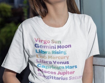 Birth Chart Custom Shirt Astrology Tee Witchy Gifts Natal Chart, Virgo Libra Zodiac White