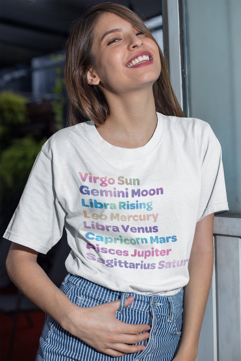 Birth Chart Custom Shirt Astrology Tee Witchy Gifts Natal Chart, Virgo Libra Zodiac White image 1