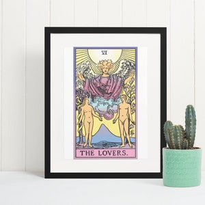 Enmarcado, Los amantes, Tarot Carta, Tarot Impresión, Cartel de Tarot, Arte brujeo.
