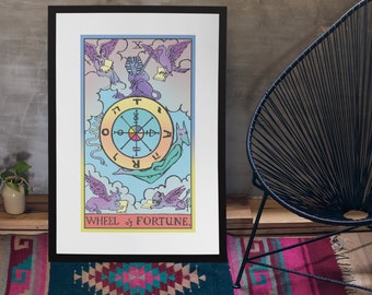 Unframed, Wheel of Fortune, Tarot Print, Tarot Decor, Witchy Decor, Witchy Poster, Fortune Teller