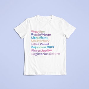 Birth Chart Custom Shirt Astrology Tee Witchy Gifts Natal Chart, Virgo Libra Zodiac White image 3