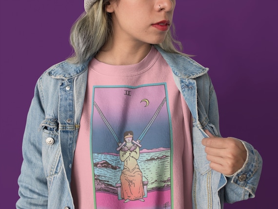 Two of Swords Tarot Sweater Occult Sweatshirt Pastel Rider Waite Card.
