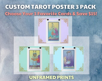 Tarot Card Art Print Set of 3, Custom Giclée Posters