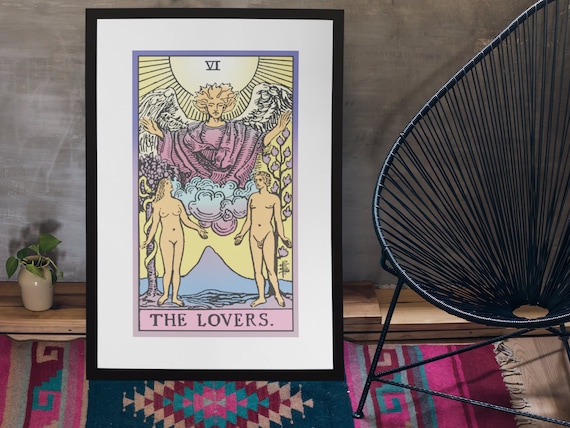 The Lovers, Tarot Print, Gemini Gift, Witchy Home Decor, Witchy Art, Pasyel, Unframed