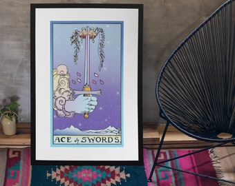 Ace of Swords, Tarot Print, Witchy Art, Witchy Gift.