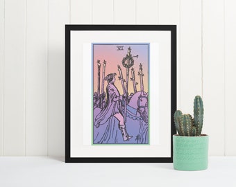 Framed, Six of Wands, Rider Waite, Tarot Print, Tarot Art