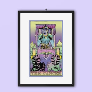 Framed Cancer Zodiac Poster Tarot Inspired with Pastel Colors