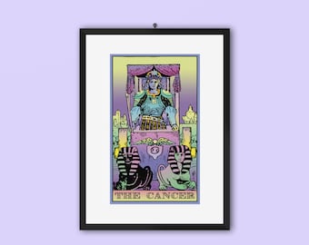 Framed Cancer Zodiac Poster Tarot Inspired with Pastel Colors