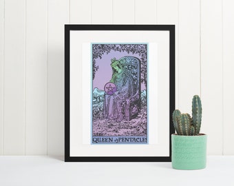 Framed Queen Of Pentacles Tarot Poster Print Rider Waite