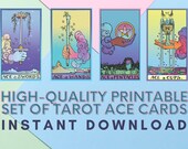 Digital Printable Tarot Cards Ace Of Wands Swords Pentacles and Cups.