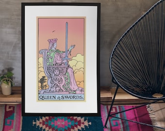 Queen of Swords Tarot Card Print, Witchy Feminist Poster