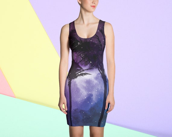 Rave Purpquoise Bodycon Dress Psychedelic Art Festival