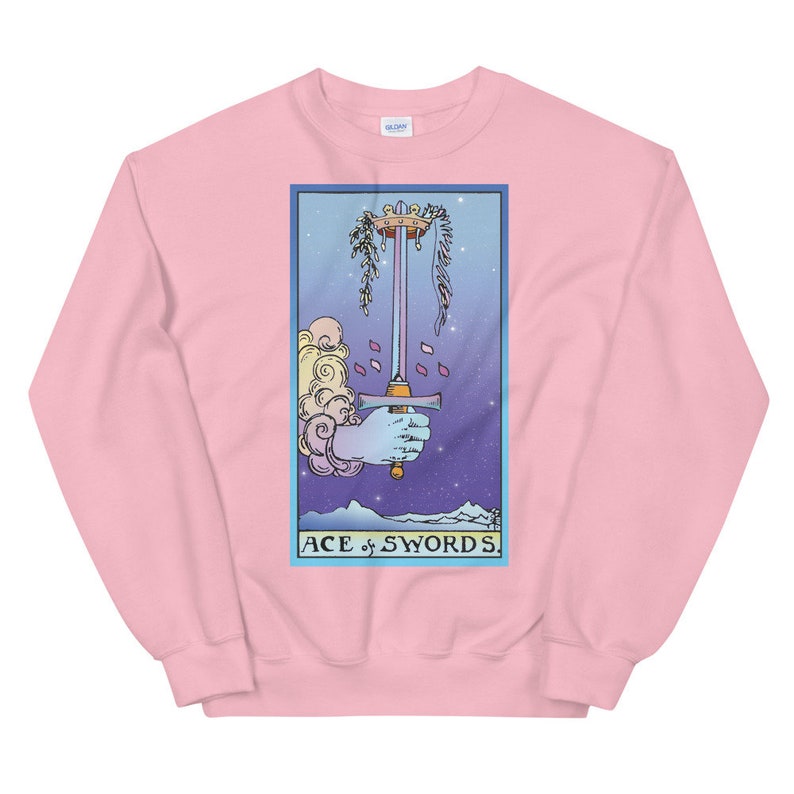 Ace of Swords, Tarot Sweater, Tarot Shirt, Witchy Sweater, Witchy Top Light Pink