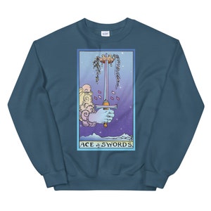 Ace of Swords, Tarot Sweater, Tarot Shirt, Witchy Sweater, Witchy Top Indigo Blue