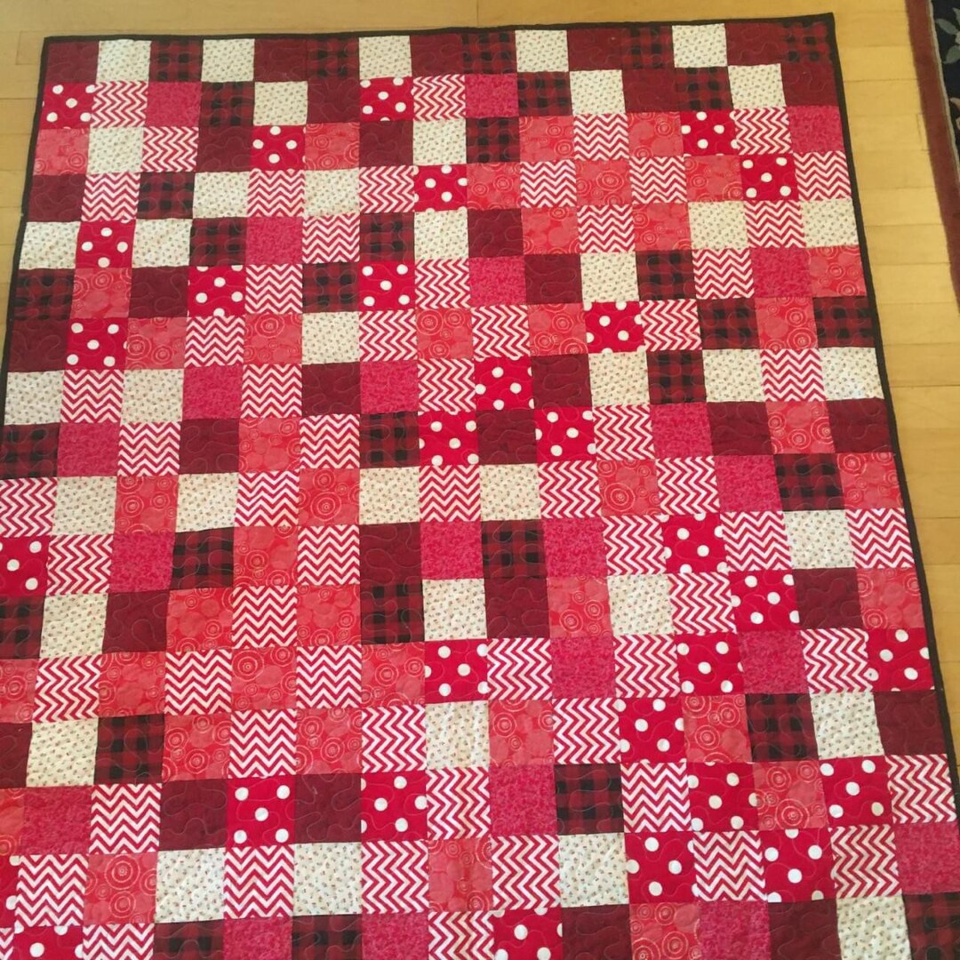 Pink and Red Patchwork Quilt - Etsy