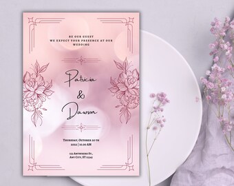 Elegant Purple Portrait Wedding Invitation" Minimalist Personalized Wedding Invite" Sophisticated Purple Wedding Stationery"