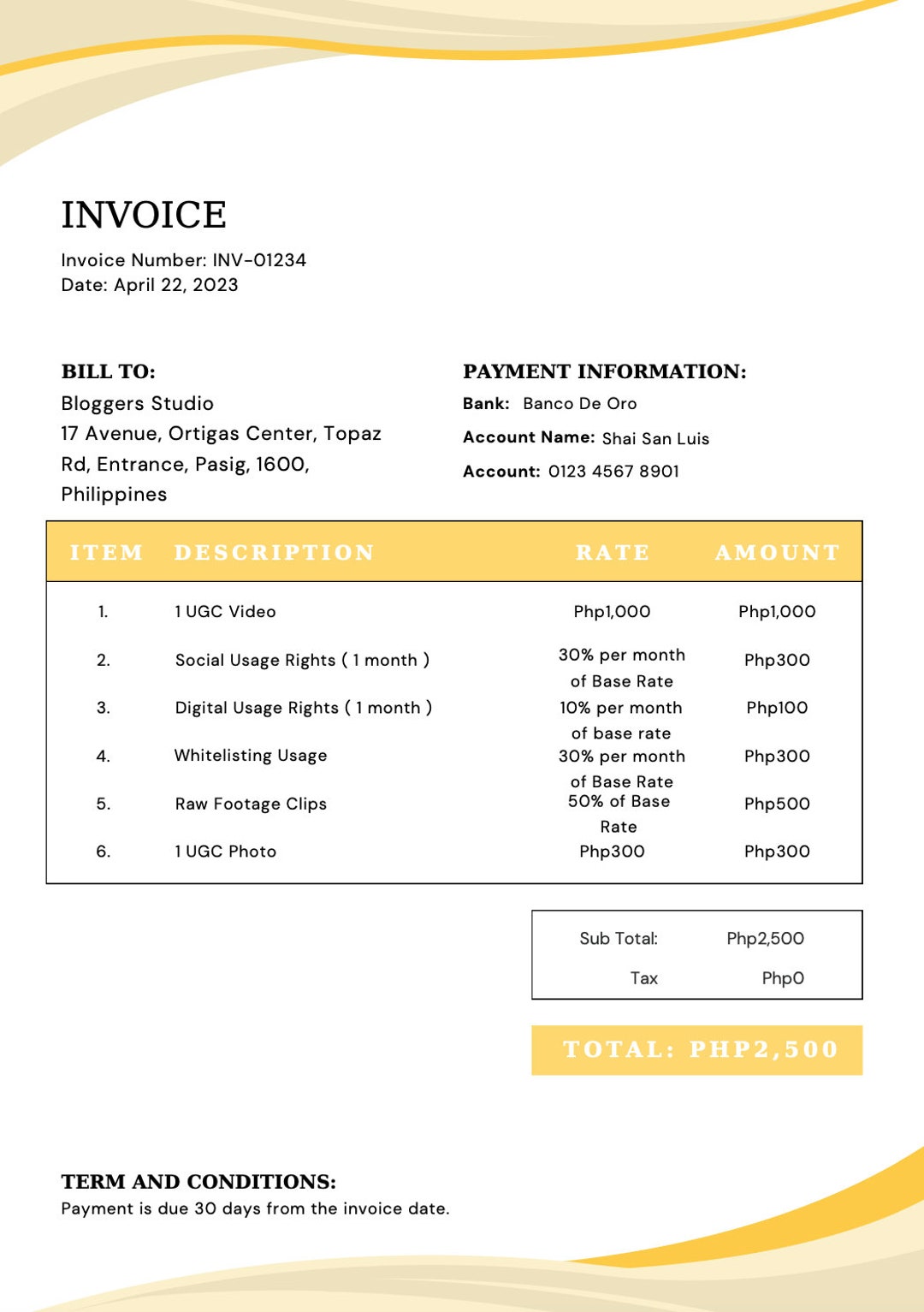 UGC Invoice Template for Content Creators and Influencers | Easy to ...