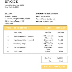 UGC Invoice Template for Content Creators and Influencers | Easy to ...