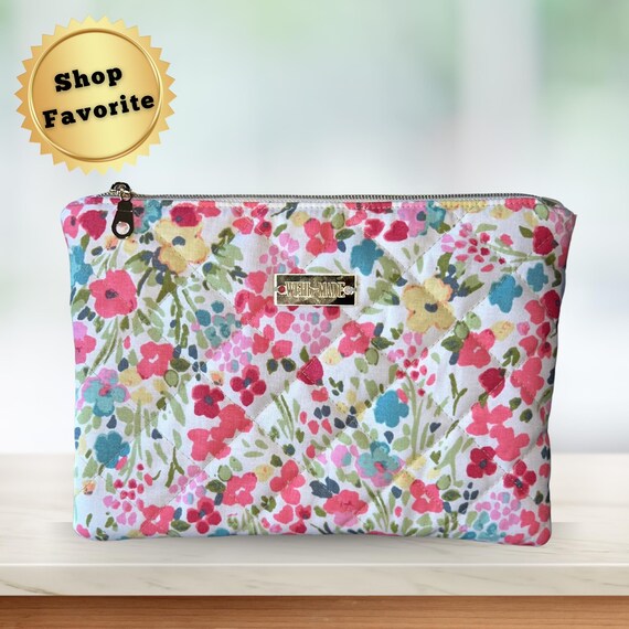 Large Custom Makeup Bag, Quilted Cosmetic Bag, Bridesmaid Gift