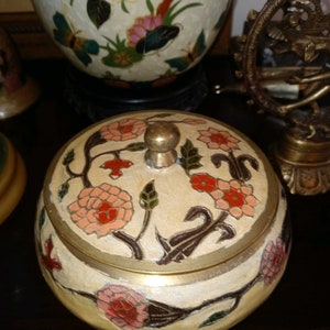 Vintage Brass and Enamel Floral Trinket Box Gift Home Decor