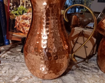 Vintage Hammered Copper and Brass Pitcher Jug with Elegant Brass Handle Rustic French Country Farmhouse Decor Gift