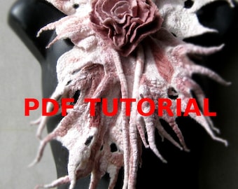 Nuno Felt PDF Tutorial Pattern ENGLISH ONLY  Wet Felted Scarflette with Felt Flower Rose of Love Instant Download
