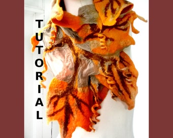 Nuno Felt PDF Tutorial Pattern -  ENGLISH ONLY - Wet Felted Leaf Scarf for Beginner Feltmakers  Instant Download