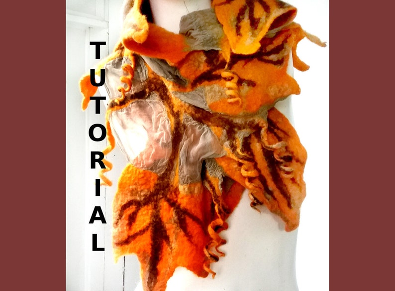 Nuno Felt PDF Tutorial Pattern ENGLISH ONLY Wet Felted Leaf Scarf for Beginner Feltmakers Instant Download image 1