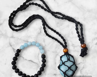 Aquamarin-Kristall-Halskette und Armband-Set