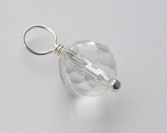 Faceted Rock Crystal Quartz 8mm Sterling Silver Dangle Charm, With or Without Sterling Silver Jump Ring