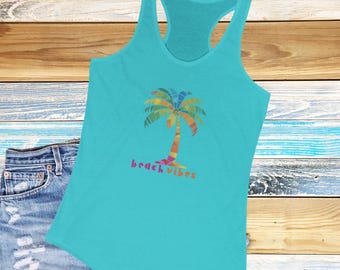 Maglietta senza maniche estiva Mosaic Palm Beach Vibes, maglietta da donna con spalline incrociate sulla schiena, canotta da vacanza, canotta con grafica tropicale, regalo per lei