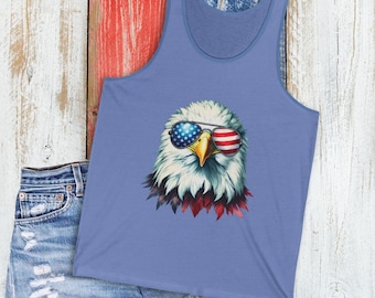 Patriotic Eagle Tank Top, American Flag Sunglasses, USA Independence Day Apparel