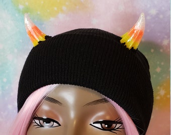 MADE TO ORDER Candy Corn theme Horn Beanie