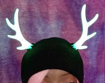 MADE TO ORDER Glow in the Dark Antler Beanie Pick your Color Glow
