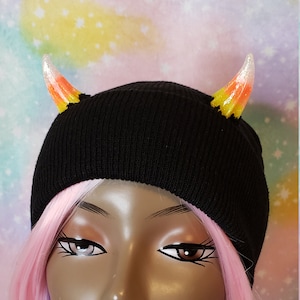 MADE TO ORDER Candy Corn theme Horn Beanie