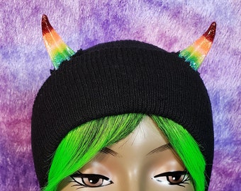 MADE TO ORDER  Rainbow Delux Horn Beanie