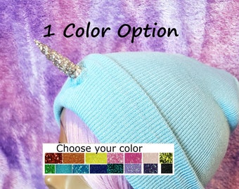 MADE to ORDER Custom UNICORN Horn Beanie choose your own colors