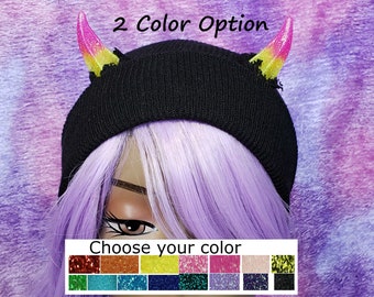 MADE to ORDER 2 COLOR Custom Horn Beanie