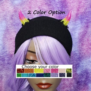 MADE to ORDER 2 COLOR Custom Horn Beanie image 1