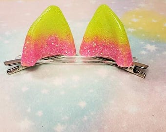 MADE TO ORDER Clip On Cat Ears 2 color Option Pick your colors