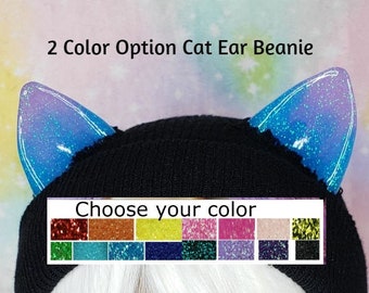 MADE To ORDER Custom Cat Ear Beanie Choose TWO Colors