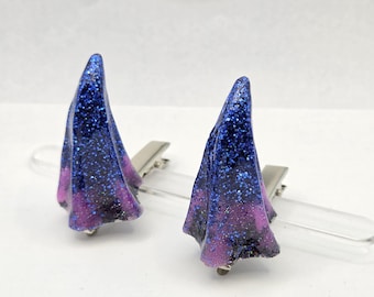 Ready to Ship Nebula Blue and Purple Clip on Horns