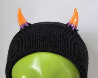 Ready To Ship Glow Orange and Purple Devil Horn Beanie