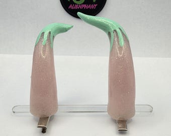 Ready to Ship Pastel Pink with Mint Drippy Tips Clip on Horns