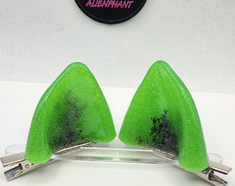 Ready to Ship Green and Black Clip on Cat ears