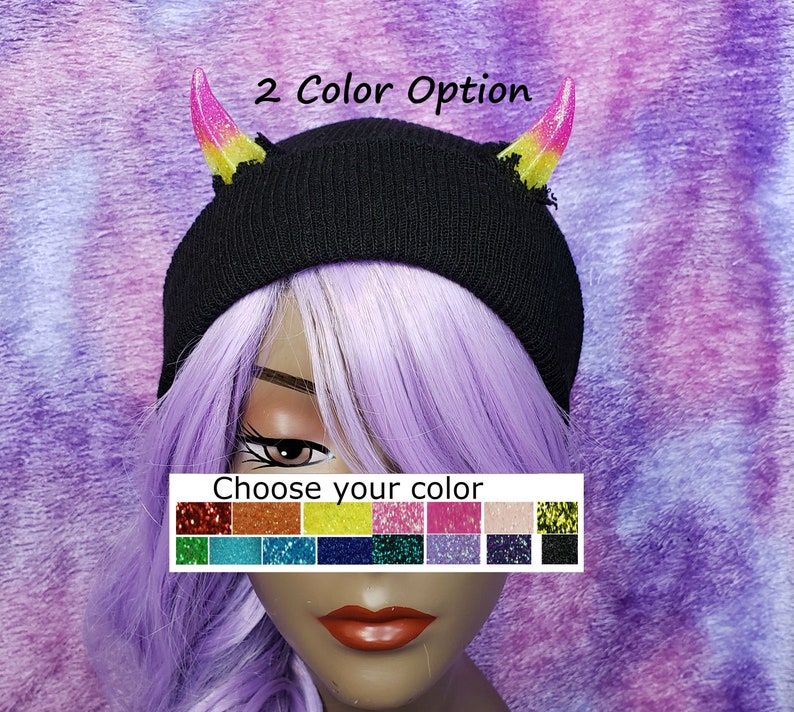 MADE to ORDER 2 COLOR Custom Horn Beanie image 1