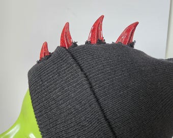 Ready To Ship Red Mohawk Dino  Horn Beanie