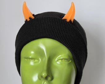 Ready To Ship GLOW ORANGE Devil Horn Beanie